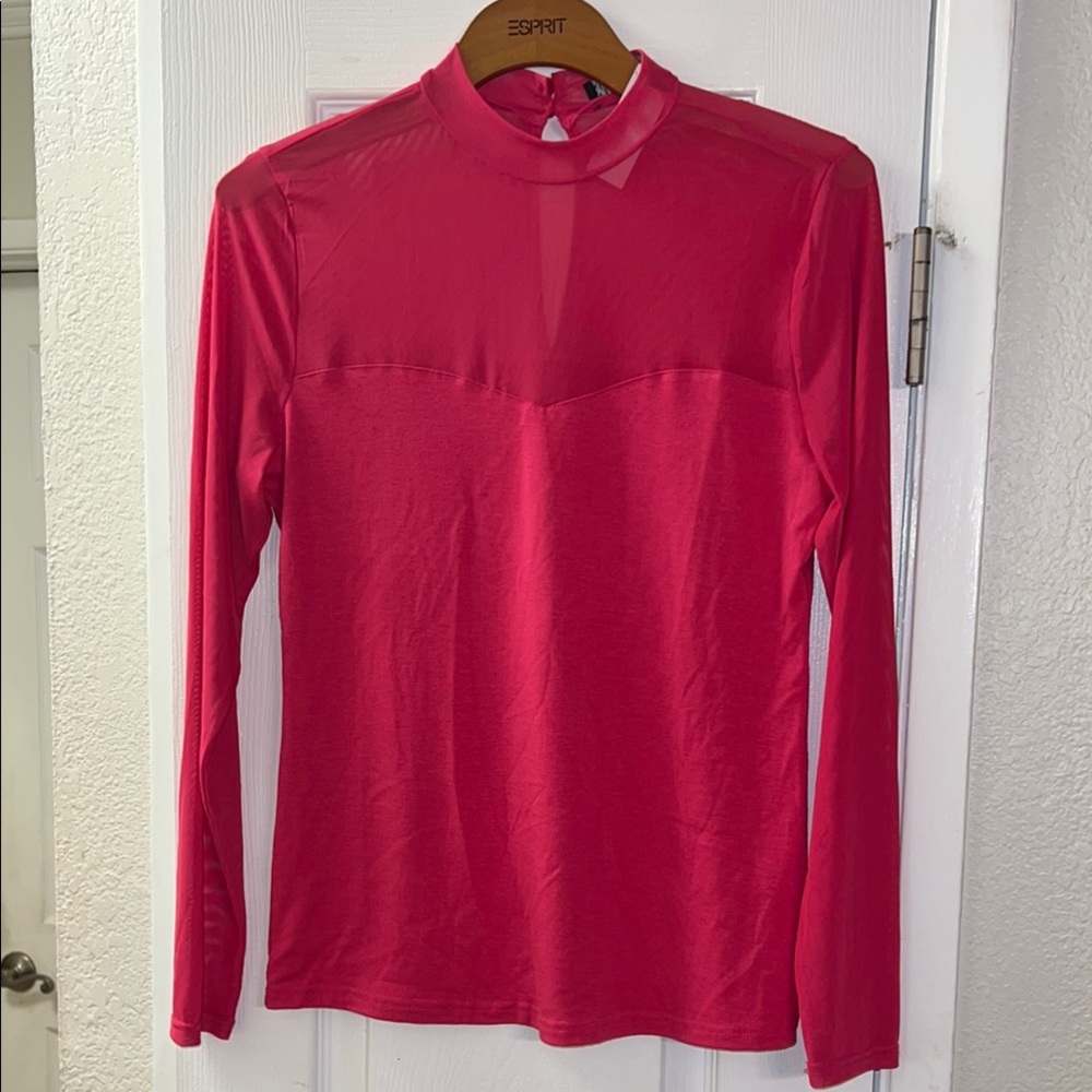 New York & Company Women's Pink Sheer Panel Top - Size Medium